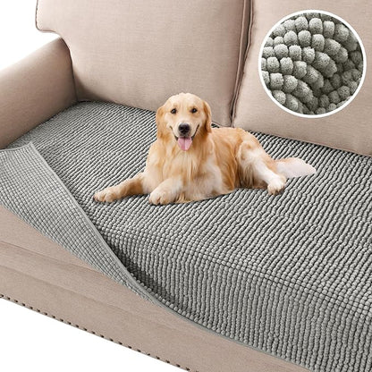H.VERSAILTEX Plush Chenille Dog Bed Cover Thick Soft Loveseat Cover for 2 Cushion Couch Anti Slip Couch Cover Furniture Protector for Dog, Pet, Cat (35" x 62", Dove)