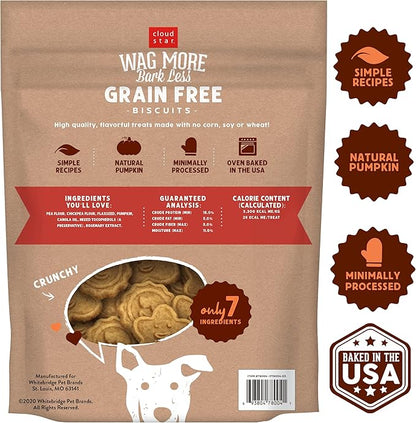 Cloud Star Wag More Bark Less Crunchy Grain Free Dog Treats, Pumpkin, 2.5 lbs. Bag