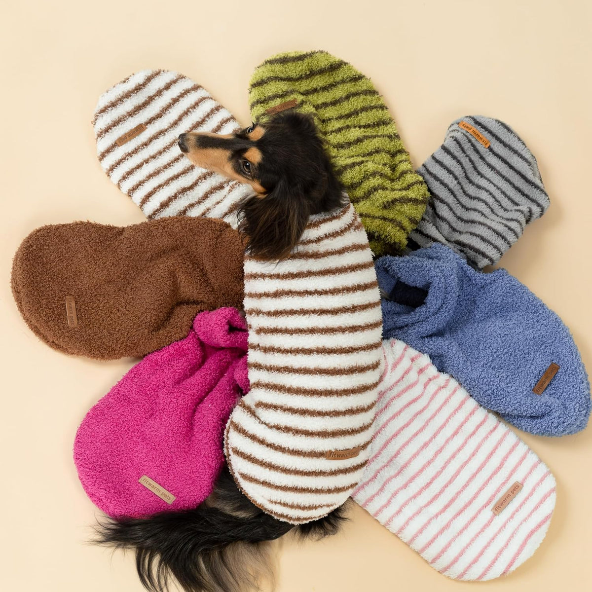 Fitwarm 2 Pack Striped Fleece Dog Sweater, Warm Winter Clothes for Small Dogs Boy Girl, Fuzzy Pet Outfit, White, Brown, Medium