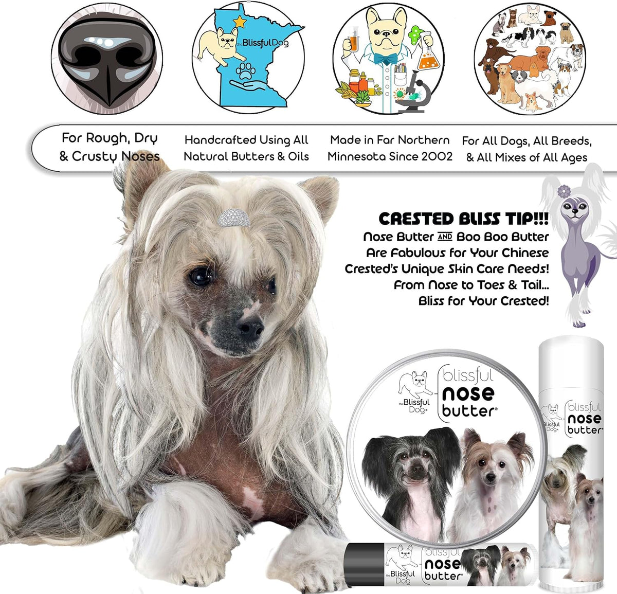 The Blissful Dog Chinese Crested Unscented Nose Butter, 8-Ounce