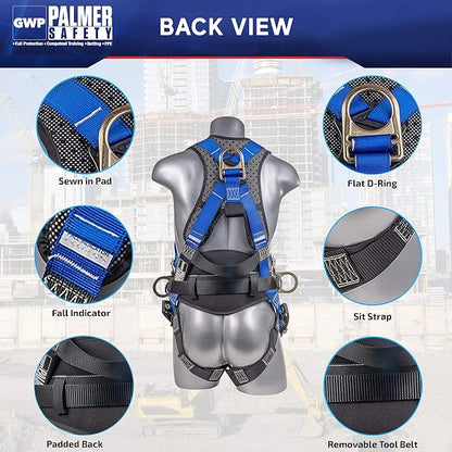 Fall Protection Hammerhead Kit I 5pt Safety Harness, 6' Double Leg Lanyard, 18" D-Ring Extender (Blue - 2XLG)