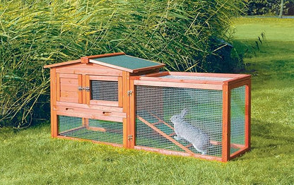 TRIXIE natura Outdoor Rabbit Hutch with Run - Small Elevated Rabbit Cage with Non-Slip Ramp - Small Animal House with Large Playpen, Hinged Roof & Pull-Out Tray - in Natural