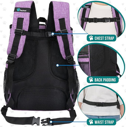 PetAmi Dog Backpack Carrier, Airline Approved 4-Way Entry Cat Backpack Carrier, Ventilated Mesh, Collapsible Pet Carrier for Small Puppy, Kitten, Hiking, Travel Car, Vet, up to 18 lbs, Purple