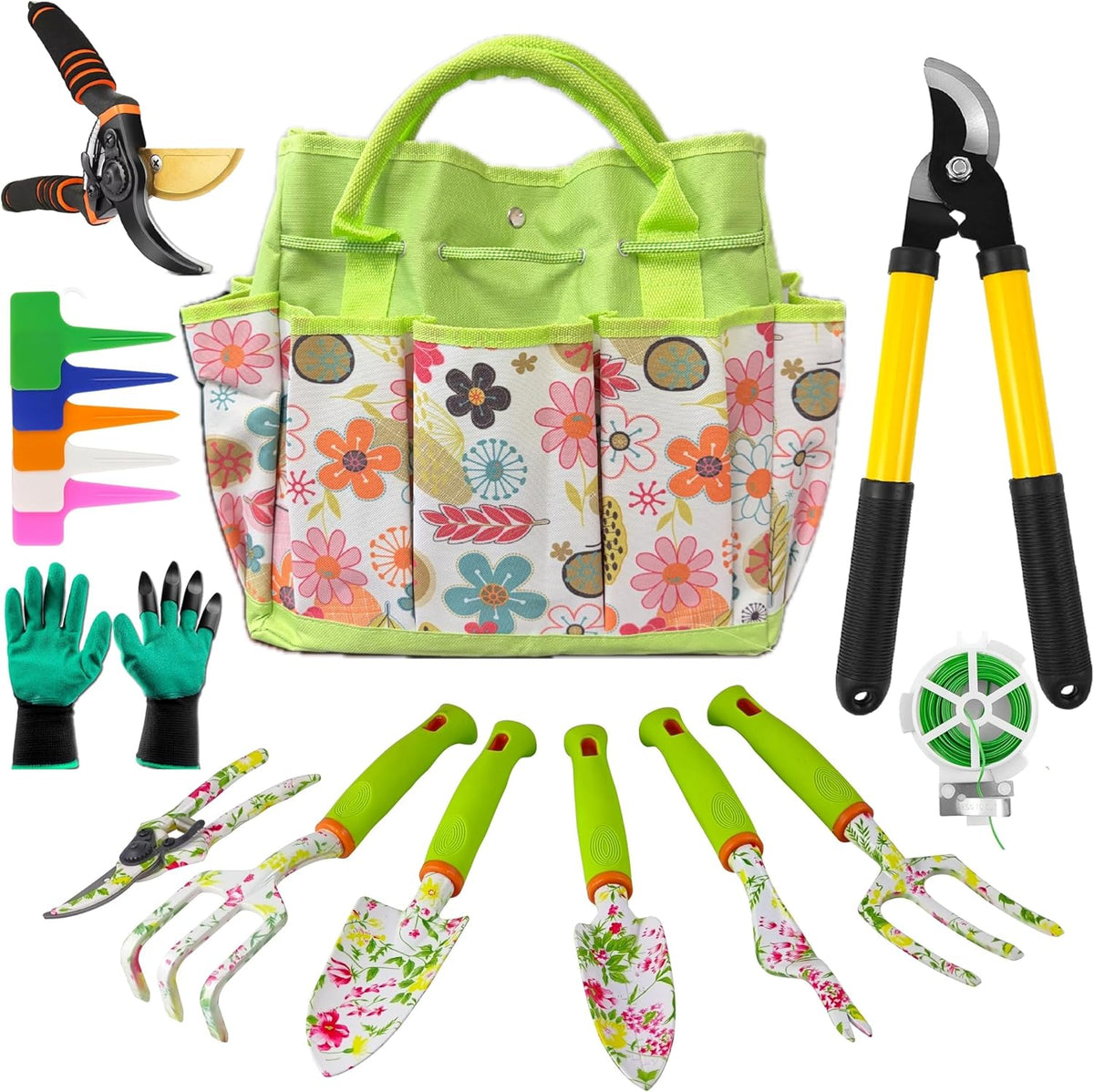 Gardening Tools – 42 Piece Premium Gardening Tool Set,Heavy Duty Hand Tools with Fashion Garden Tools Organizer Handbag,Rust-Proof Gardening Tool Kit, Ideal Gardening Gifts for Women(Pink Floral)
