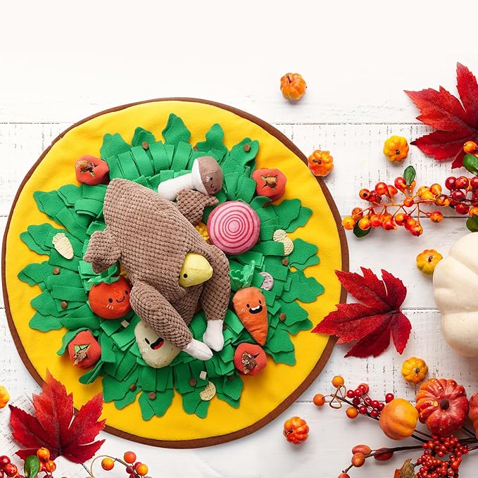Nocciola 7 in 1 Thanksgiving Turkey Dog Toys, Squeaky Stuffed Soft Interactive Cognitive Enrichment Hide and Seek Dog Chew Toys for Large Medium Small Dogs, Cute Plush Pet Supplies 7 Packs