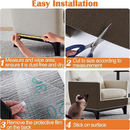 Cat Scratch Furniture Protector - 40" x 17" Trimmable Self-Adhesive Cats Claws Scratch Pads, DIY Cat Climbing Couch Protector for Scratch Post Cat Tree Replacement Indoor (Brown)