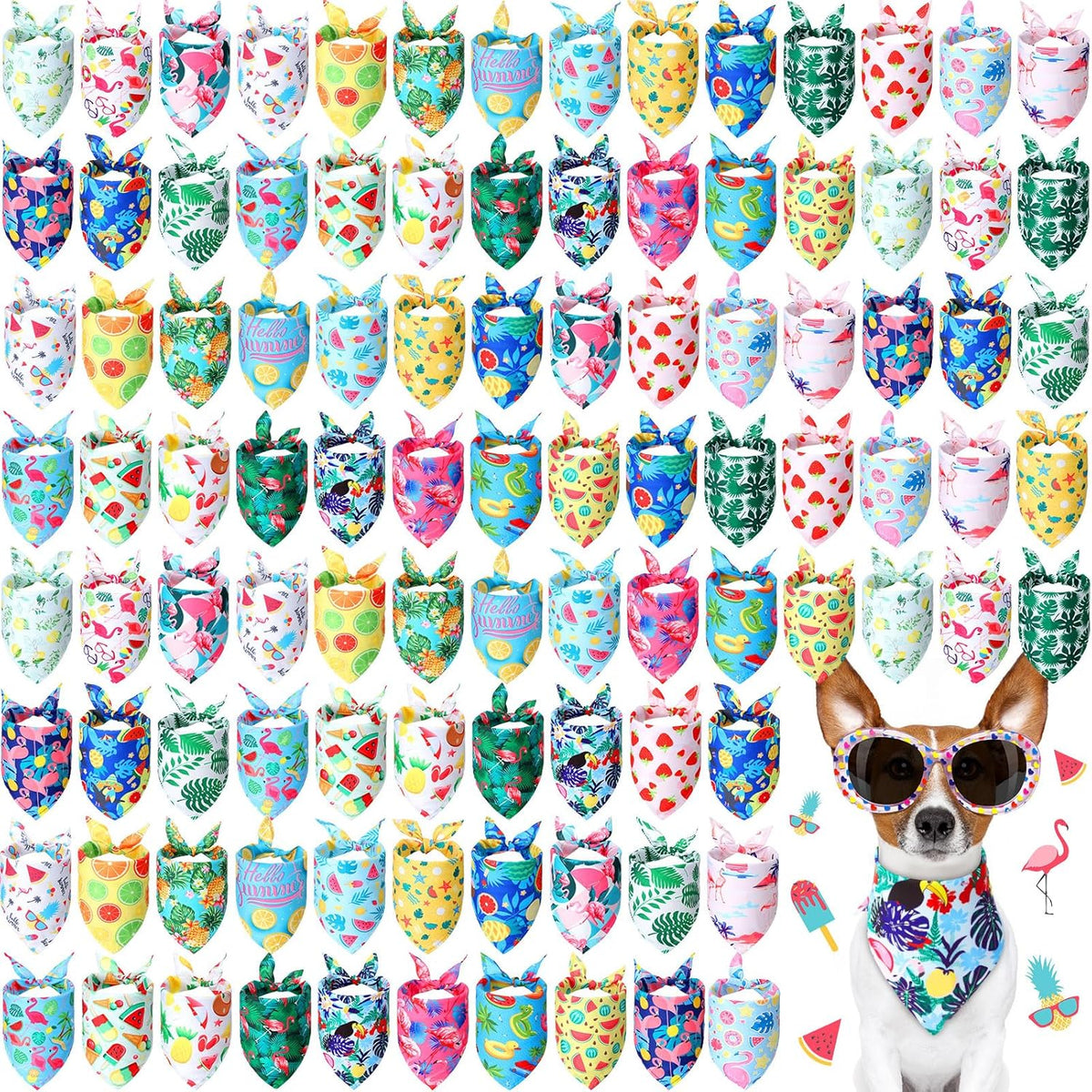 Chunful 100 Pieces Dog Bandanas Bulk Summer Pet Bandanas Pack Triangle Scarf Bib Kerchief Set for Small Large Dog Costume Accessories Decoration(19.7 x 13.8 x 13.8,Fruit)