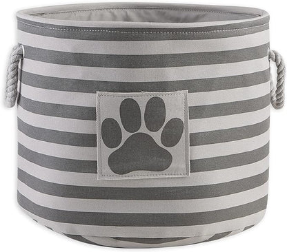 Bone Dry Pet Storage Collection Striped Paw Patch Bin, Medium Round, Gray