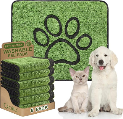 Reusable Dog Pee Pads, Washable Puppy Pads, Leak-Proof 30"x34" 6 Pack | Super Absorbent And Non-Slip Potty Training Pads, Soft Paw Print Plush Design, Ideal For Crates, Couch, Car Seats & Pet Beds