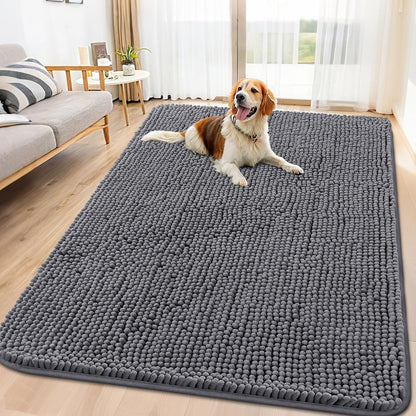 Smiry Dog Door Mat for Muddy Paws 71x46, Absorbs Moisture and Dirt Doormat, Non-Slip Washable Quick Dry Chenille Front Door Mat Indoor Entrance, Entryway Carpet for Inside Floor, Dark Grey