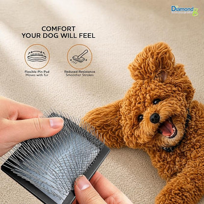 Diamondg Pet Slicker Brush for Dogs & Cats – Professional Grooming Brush for Shedding, Detangling & Coat Maintenance, Gentle Fine Wire Pins, Ergonomic Handle, Black