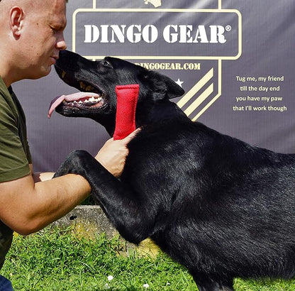 Dingo Gear French Linen tug Toy for Dog, Dog Bumper for Training, Agility, tug of war, Dog bite Pillow for Strong Dog, 1handle 8" red S00070