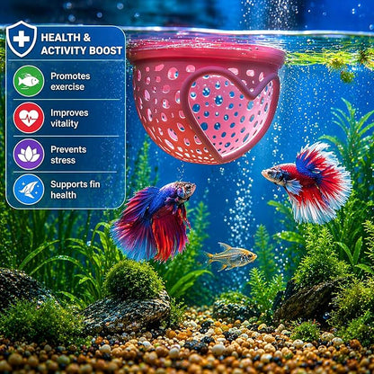 Heart Pink Floating Betta Tunnel with Strong Suction Cup, Floating Betta Enrichment Toys, Aquarium Betta Hammock, Promote Excercise & Stress Relief, Betta Fish Tank Decor Accessories