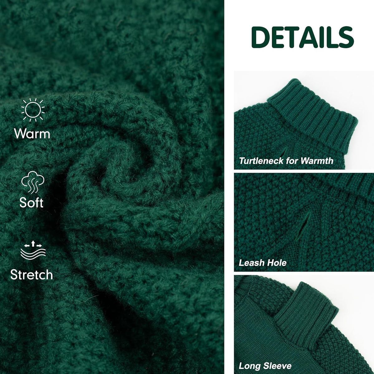 cyeollo Dog Sweater Pullover Turtleneck for Dogs, Classic Knitwear Fall Winter Cold Weather Dog Clothes Warm Pet Apparel Small Medium Large Dog Sweaters, Green L