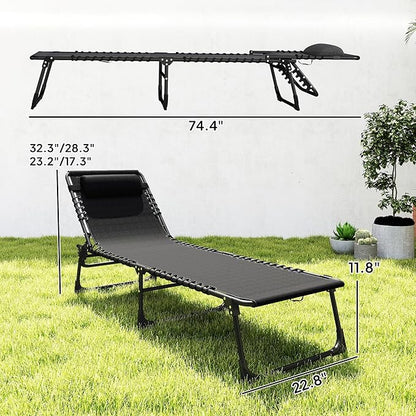 Outsunny Folding Chaise Lounge Chair, Patio Sun Tanning Chair, Outdoor Chaise Lounger with 4-Position Reclining Back, Breathable Mesh Seat for Beach, Poolside, Yard, Black