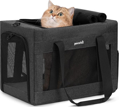 Pecute Cat Carrier, Portable Dog Carrier with Stable Structure, Dark Grey | Larger Space, 360° Ventilation & Comfort, Escape-Proof, for Travel / Car Trips / Vet Visits, Fits Cats up to 11 lbs