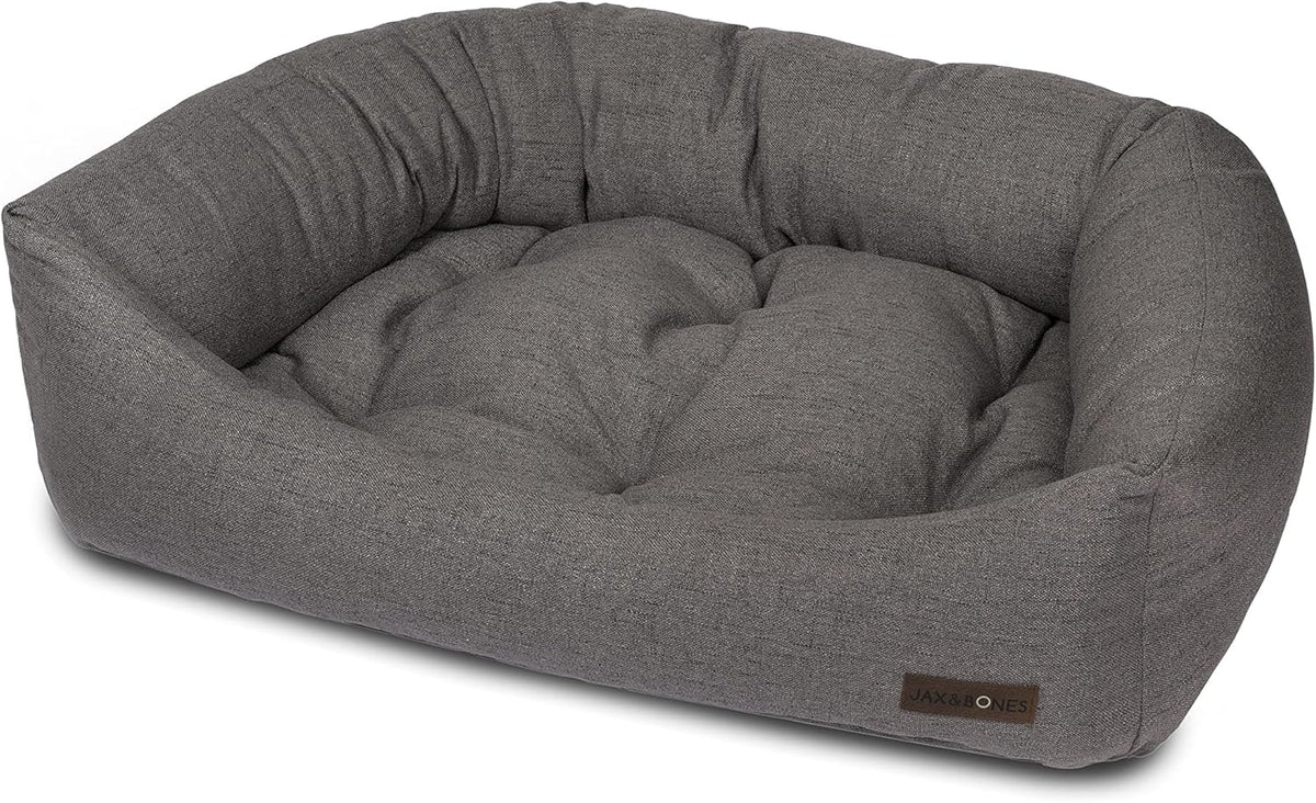 Jax & Bones Dog Bed Napper - Lark Graphite Machine Washable Dog Mat - Extra Heavy Duty Bolstered Sides - Medium Grey | 35 x 27 Inches