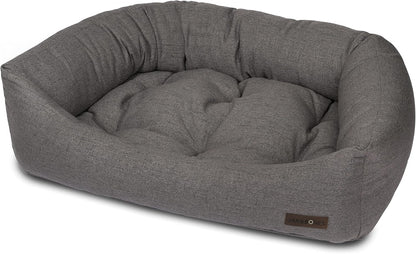 Jax & Bones Dog Bed Napper - Lark Graphite Machine Washable Dog Mat - Extra Heavy Duty Bolstered Sides - Medium Grey | 35 x 27 Inches