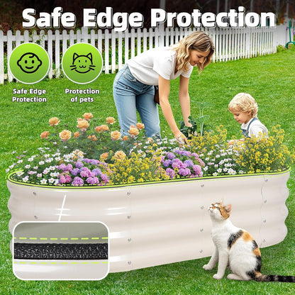 G GOOD GAIN Galvanized Metal Raised Garden Bed Kit - 4x2x1FT Outdoor Planter Box with Safety Edging and Gloves for Vegetables, Fruits, Flowers(White, 2PC)