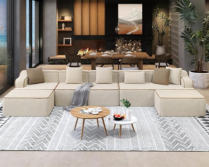 SUNSHINE VALLEY U Shaped Boneless Modular Cloud Couch, 162'' Oversized Corduroy Sectional Sofa for Living Room, 6-Seat Upholstered Modern Couch with Deep Seat, No Assembly Required, Beige