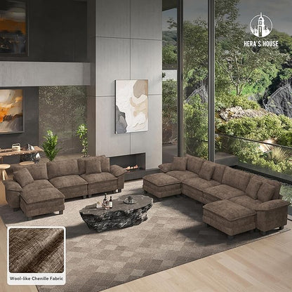 HERA'S HOUSE 54" Modular Sectional Sofa Couches for Living Room, Comfy Cloud Couch 1-Seater Deep Seat Sofa with Throw Pillow, Chenille Taupe