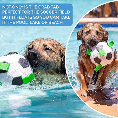 Hyper Pet Grab Tabs Dog Soccer Ball with Straps (7.5") Indoor or Outdoor; Interactive Durable Fetch Ball with Tug Toy for All Dog Breeds