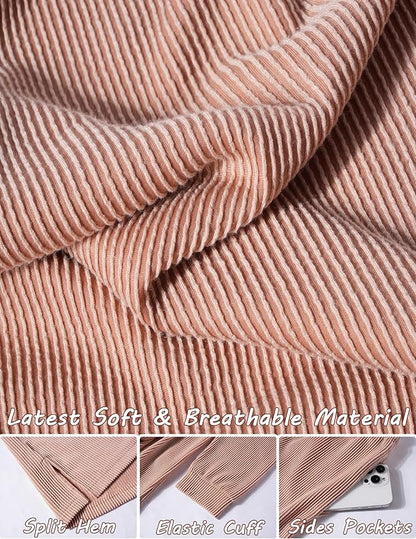Ekouaer 2 Pieces Lounge Set for Women Long Sleeve Pajamas Top and Shorts Matching Sets Outfits with Pockets