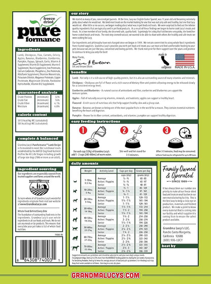 GRANDMA LUCY'S 844214 Pureformance Grain Free Lamb Food for Dogs, 10-Pound