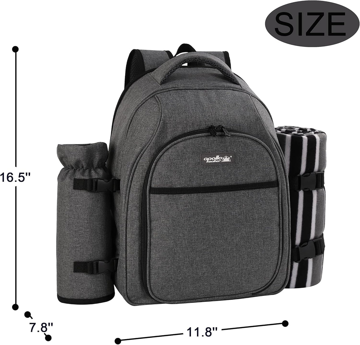 apollo walker Picnic Backpack Bag for 2 Person with Cooler Compartment, Detachable Bottle/Wine Holder, Fleece Blanket, Plates and Cutlery Set (2Person,Grey)