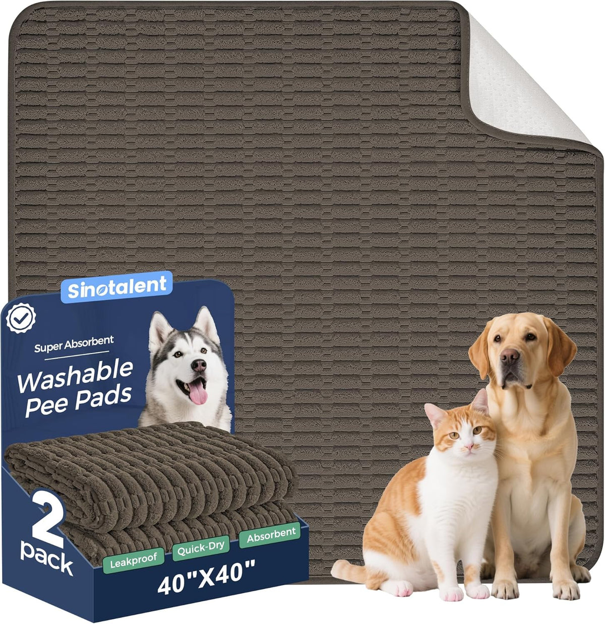 Washable Pee Pads for Dogs, 2 Pack Reusable Puppy Pads Dog Pads, Non-Slip Dog Pee Pads, Leakproof Pet Pee Pads Wee Wee Pads for Dogs. (Coffee, 40"x40"(Pack of 2))