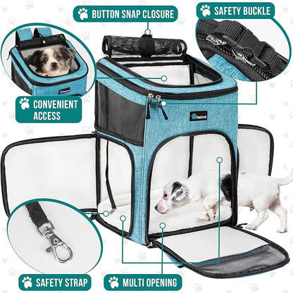 PetAmi Dog Backpack Carrier, Airline Approved 4-Way Entry Cat Backpack Carrier, Ventilated Mesh, Collapsible Pet Carrier for Small Puppy, Kitten, Hiking, Travel Car, Vet, up to 18 lbs, Turquoise