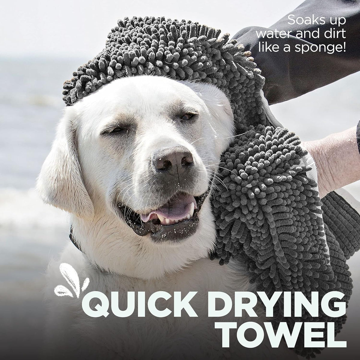 Soggy Doggy Super Shammy Dog Towel - Microfiber Chenille Towel for Drying Dogs and Cleaning Paws - Fast Drying with Hand Pockets for Ease (Gray, 31” x 14”)