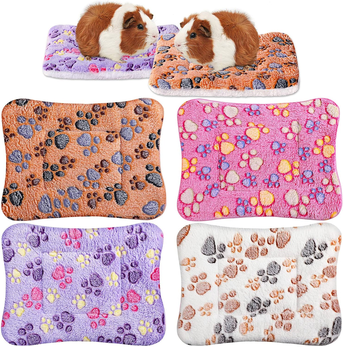 4 Pack Ultra Soft Dog Cat Bed Mat with Cute Prints Reversible Fleece Dog Crate Kennel Pad Cozy Washable Thickened Hamster Guinea Pig Pet Bed Mat for Small Animals(13 x 10 Inches,Vivid Color)