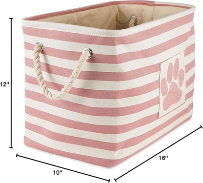 Bone Dry Pet Storage Collection Striped Paw Patch Bin, Rose, Medium Rectangle