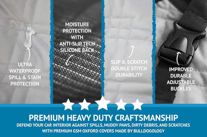 Bulldogology Dog Car Seat Cover Waterproof Heavy Duty Bench Dog Hammock Backseat Protector from Hair, Muddy Paws, Scratches - Pet Car Seat Cover for Cars Trucks SUVs (Large, Grey)