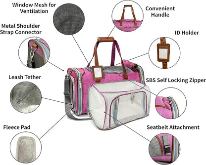 Mr. Peanut's Gold Series Big Apple XL Expandable Airline Capable Soft Sided Pet Carrier, Premium Brand Self Locking Zippers, Plush Faux Fleece Bedding with a Sturdy Plywood Base (Rosa Red)