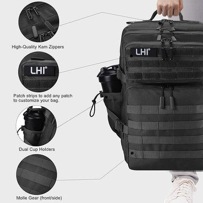 LHI Military Tactical Backpack for Men and Women 45L Army 3 Days Assault Pack Bag Large Rucksack with Shoe Compartment