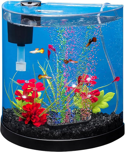 Tetra 3 Gallon Small Fish Tank, Aquarium Starter Kit, with Filter, Air pump, & Color Changing Light, Half Moon shape, for Gold Fish & Betta