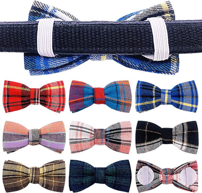 PET SHOW 8pcs Plaid Small Dogs Collar Bow Ties Puppies Cats Collar Charms Accessories Slides Attachment Bowties for Birthday Wedding Parties Assorted