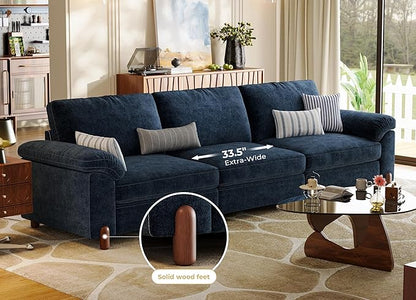 SITJOY 118" Oversized Sectional Couches for Living Room, Extra Large Deep Seat Modular Sofa with Washable Covers, Wide Couch, 3 Seater Couch, Chenille in Blue