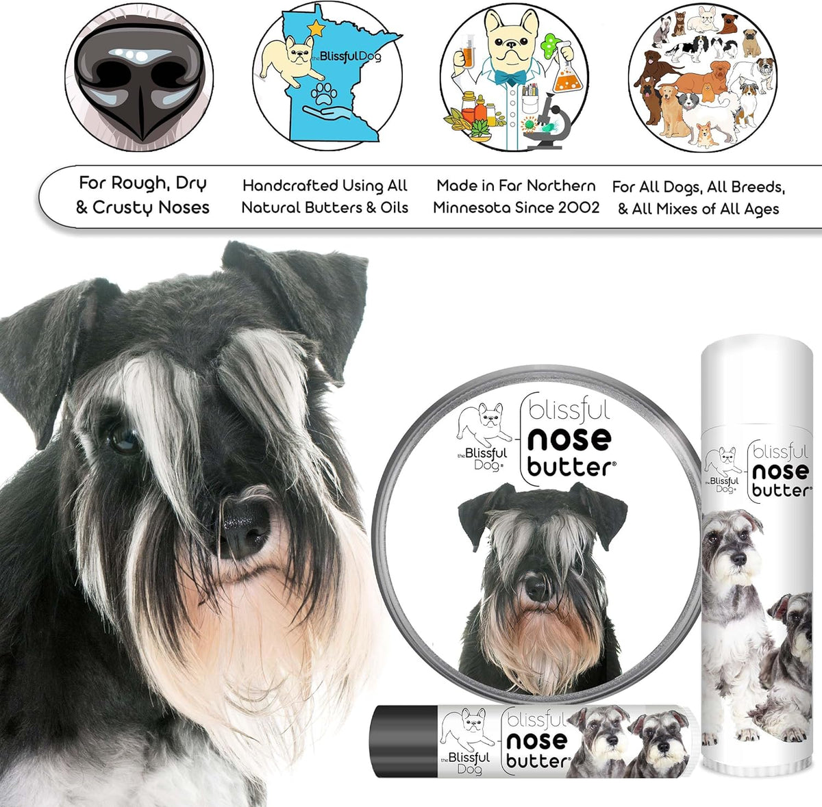 The Blissful Dog Schnauzer Unscented Nose Butter, 8-Ounce