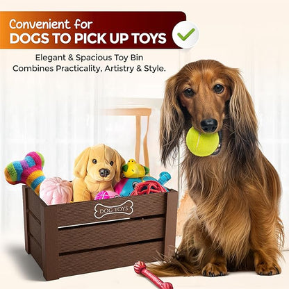 Hope Haven Wooden Dog Toy Bin – Chew-Resistant Toy Storage Box – Large Capacity Basket for all Pet Accessories – Heavy Duty, Pet-Safe Design for Organizing Dog Toys, Leashes, Treats, and More