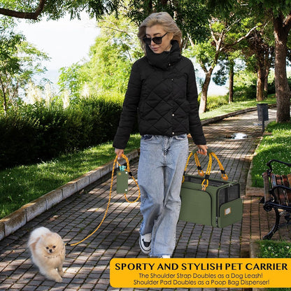 PAWZIDEA Expandable Pet Carrier w/ID Card, 18x11x11 in Small Dog Carrier TSA Airline Approved, Top Load Cat Carrier for 2 Cats Under Seat, Soft-Sided Collapsible Puppy Car Seat Dog Travel Bag, Up 15lb