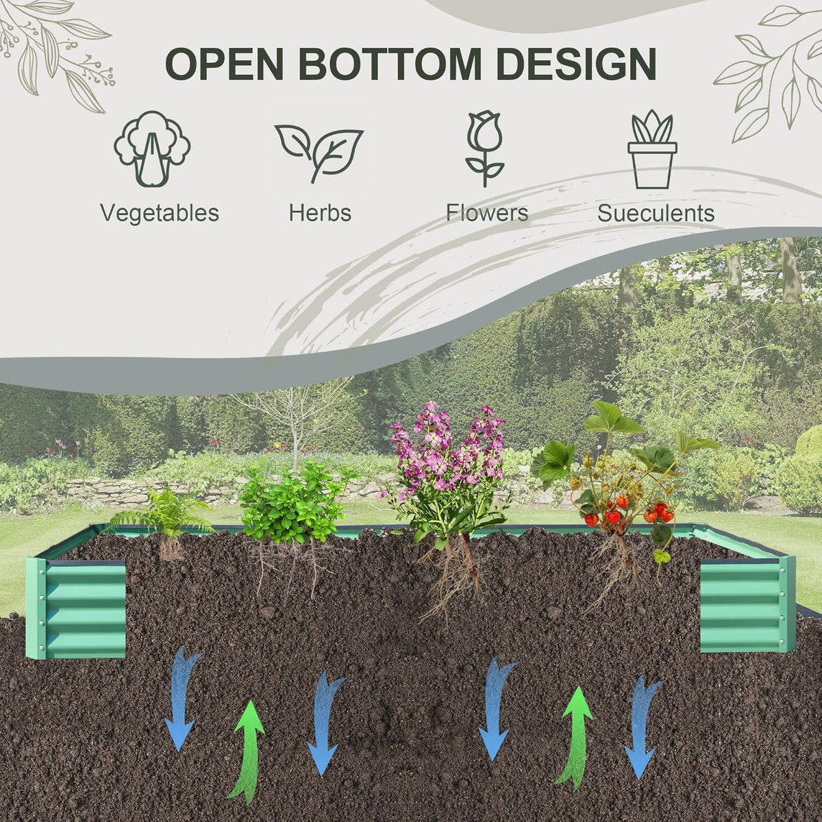 Domi Galvanized Raised Garden Bed, 8x4x1Ft Thickening Metal Planter Box for Vegetables Bottomless for Backyard Outdoor, 1" Deep w/ 228 Gallon Capacity - Green