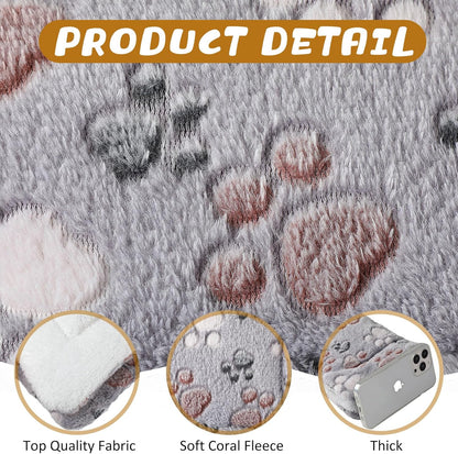 4 Pack Ultra Soft Dog Cat Bed Mat with Cute Prints Reversible Fleece Dog Crate Kennel Pad Cozy Washable Thickened Hamster Guinea Pig Pet Bed Mat for Small Animals(13 x 19 Inches,Light Gray)
