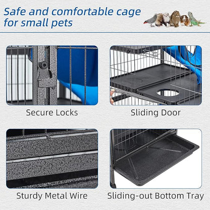 HABUTWAY 50''H Metal Small Animal Cages, Rolling Chinchilla Cage with Removable Ramps, Lagre Cage for Chinchillas/Guinea Pigs/Rabbit, Ferret Cages with Hammock & 5 Tiers, Black