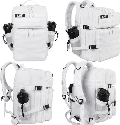 LHI Military Tactical Backpack for Men and Women 45L Army 3 Days Assault Pack Bag Large Rucksack with Molle System - White