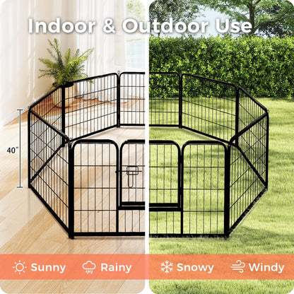 40 Inch Dog Playpen - 8 Panels Metal Pet Exercise Pen for Medium-Large Dogs, Indoor/Outdoor Dog Fence for Yard, Garden, Camping & RV Travel
