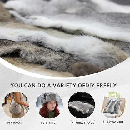 Craft Rabbit Fur Pelt Skin Genuine Tanned Animal Hide with Sewing Quality Leather 12" by 14" for Decoration DIY Crafts Cat Dog Toys Fur Fabric（5Pcs, Grey）