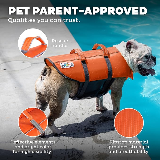 Outward Hound Granby Splash Dog Life Jacket, High-Buoyancy Dog Life Vest for Swimming, Boating, and Water Safety, Small, Orange
